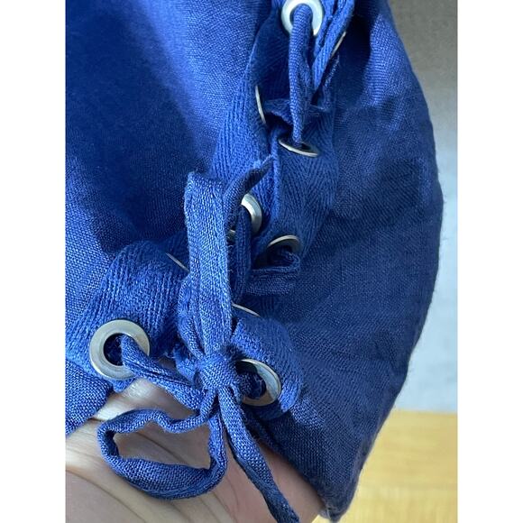 Lands Downunder Italy Linen Dress Small Blue Side Tie Lagenlook Boho Minimalist - Picture 4 of 9